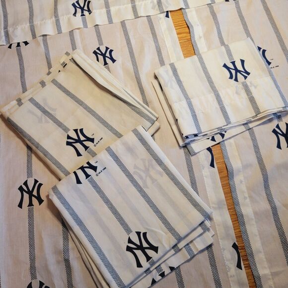NEW YORK YANKEES Curtain Set 4 Panels 2 Valance VTG 1996 Decorative MLB RARE - Picture 9 of 16